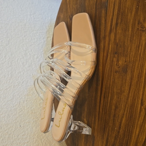 LULU'S Womens Clear Strappy Nude HEELS slip on Neutral Minimalist Sz.8.5 - Picture 3 of 11